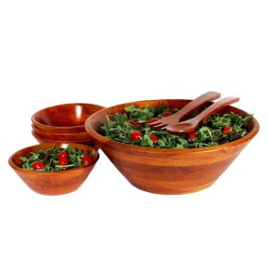Andaman Sea 14 Seven-Piece Wood Salad Bowl Set with Pair of Servers