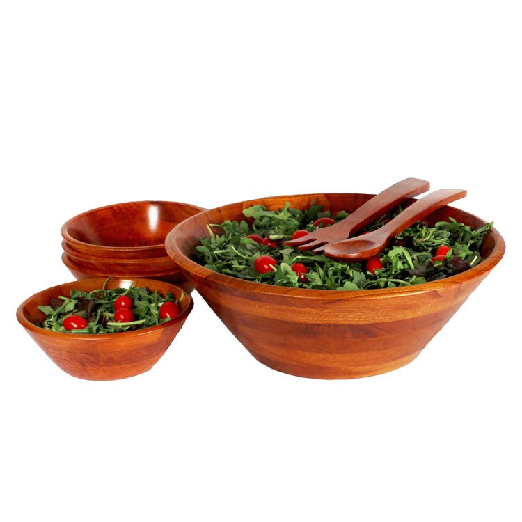 Andaman Sea 14 Seven-Piece Wood Salad Bowl Set with Pair of Servers